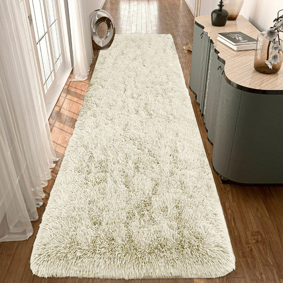 (80cm x 300 cm (2 ft 6 in x 10 ft), Cream Shaggy Rugs) Fluffy Rug Non-Slip Shaggy Rugs Living Room Carpet