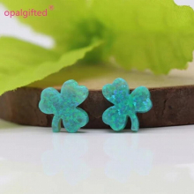 (3pcs/lot)Free 12*12.5mm Green op11 synthetic opal Shamrock shape gems opal clover stone with side hole for necklace