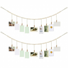 2 Pieces Wall Hanging Photo Display With Wooden Beads Garland Boho Collage Picture Frame DIY Picture Photo Frame Set