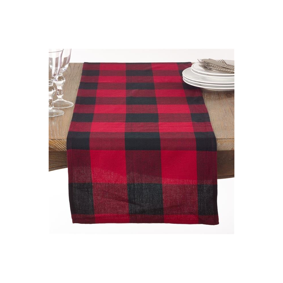 SARO  16 x 72 in. Rectangle Cotton Table Runner with Buffalo Plaid Pattern  Red-image-OPC-PCSSJJQ-NEW
