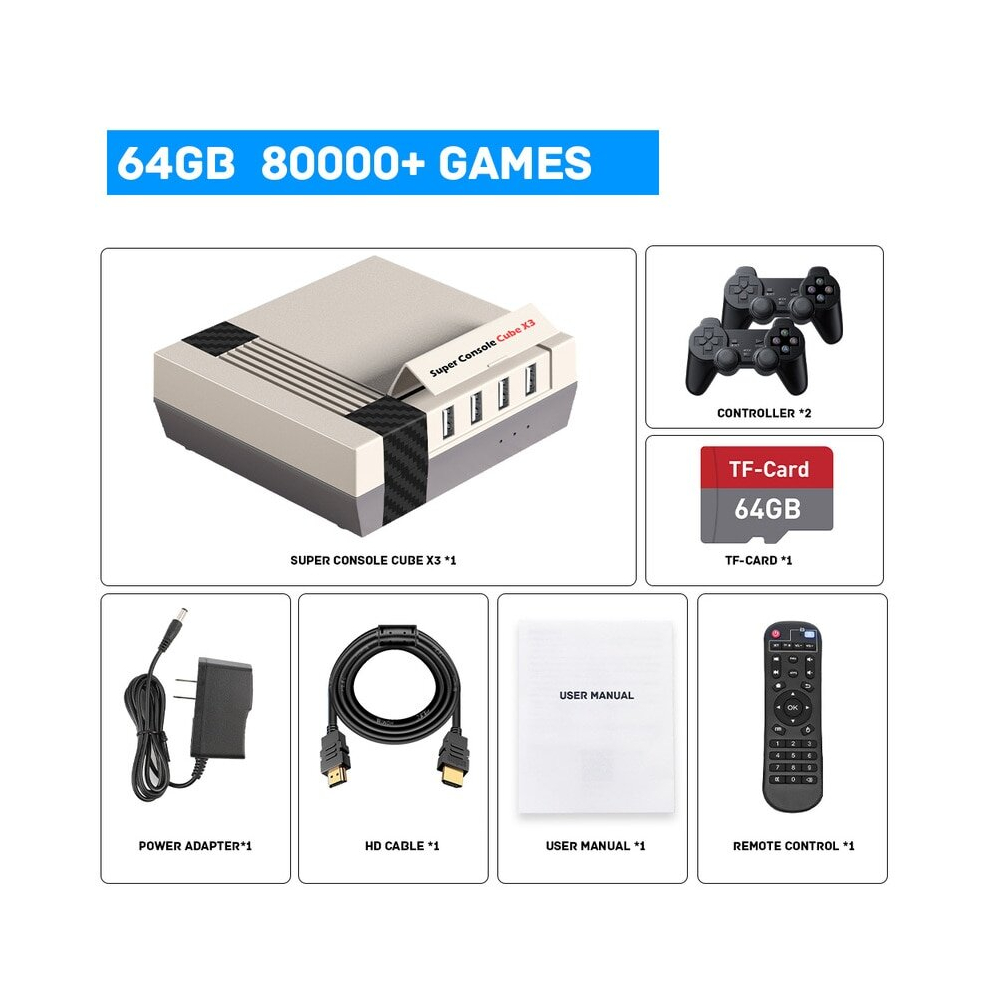 Super Console Cube X3 Retro Game Console 100000 Games Support NAOMI/DC/SS/MAME 8K Output TV Box with Gamepads