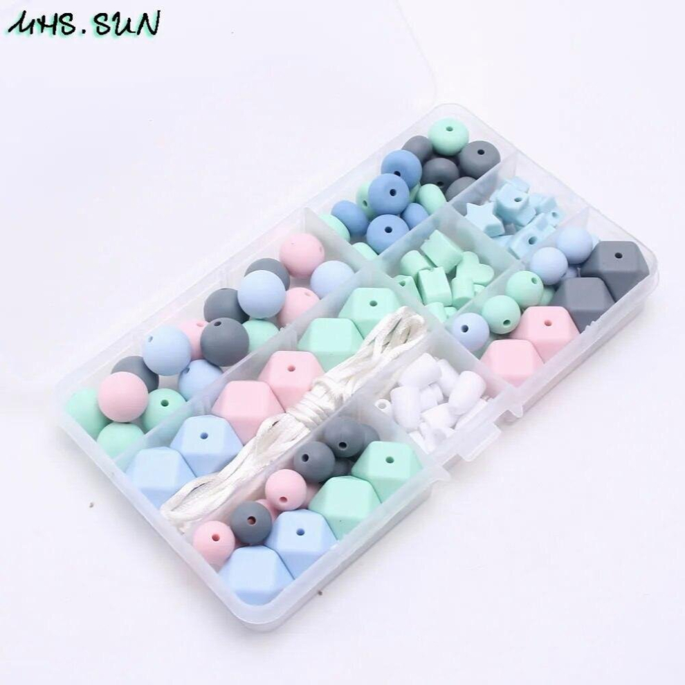 Teething Baby Teether Beads Bluepinkgrey Silicone Beads Set Kits Kids Toddler Diy Nursing Jewelry Chew Pacifier Clip Multicoloured
