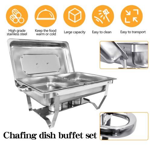 Chafing Dish Buffet Set 8QT 4 Pack Rectangular Full Pan ×2+Half Pan ×2 2