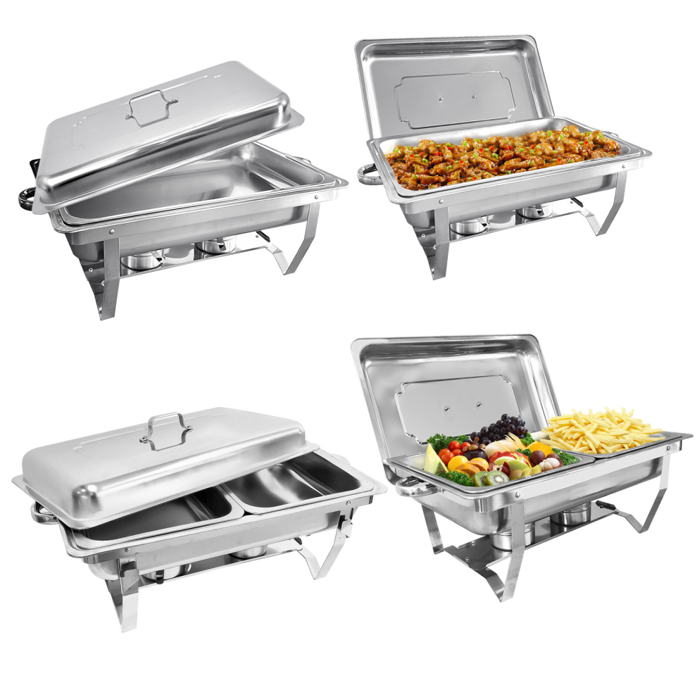 Chafing Dish Buffet Set 8QT 4 Pack Rectangular Full Pan Ã2+Half Pan Ã2