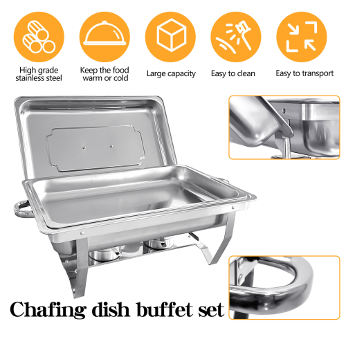 Chafing Dish Buffet Set 8QT 4 Pack Rectangular Full Pan ×2+Half Pan ×2 1