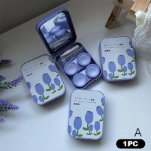 1Piece of Two-Pack Lens Box Purple Tulip Portable Lens Companion Box Nursing Box Traveling Kit Box