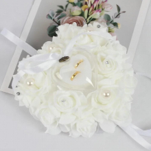 Weeding Couple Rings Holder Sweet Valentine Gift Heart Shape Ring Pillow Cushion Simulation Rose Flowers Jewelry Case