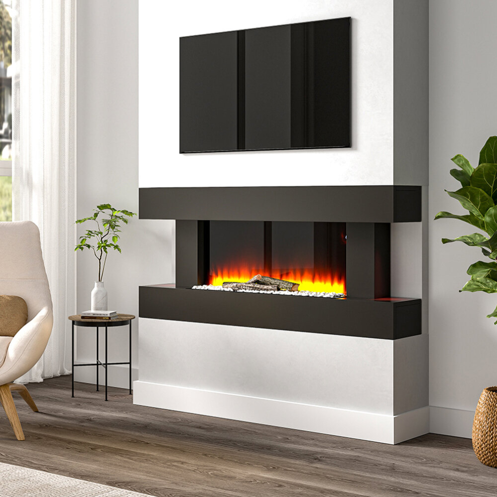 52 Inch Versatile Electric Fireplace With WiFi Remote Control Frosted Black Fireplaces