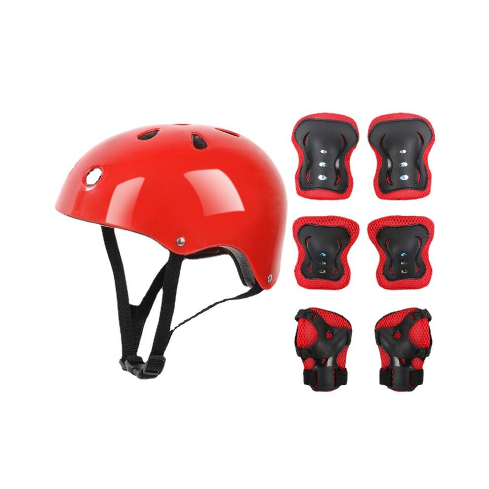 (red) 7 PCS Kids Skate Protective Gear Set  Helmet Elbow Wrist Knee Pad