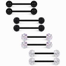 16G Crystal Ball Nipple Tongue Tongue Shield Ring & Stainless Steel Straight Barbell Body Piercing Jewelry Retainer 14mm