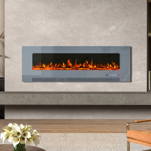 Grey 60 Inch Wall Mounted LED Electric Fireplace with 12 Flame Colours