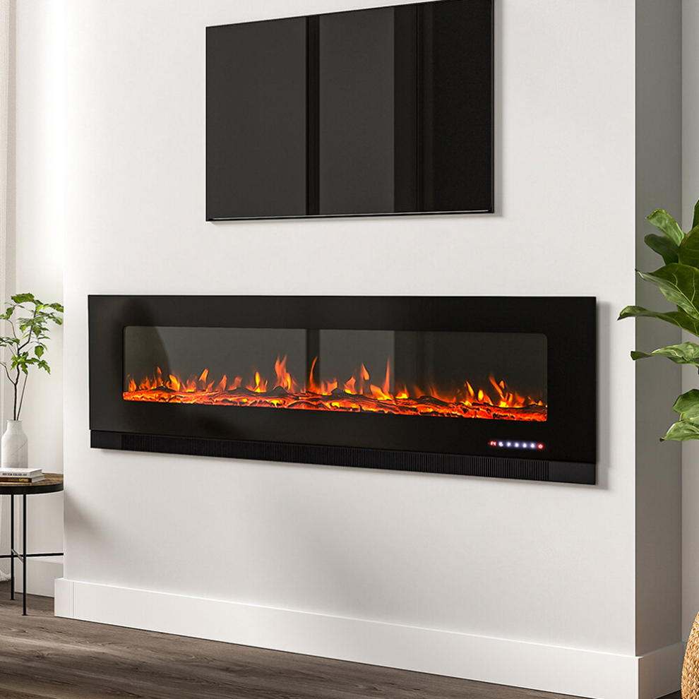 72 Inch Wall Mounted LED Electric Fireplace with 12 Flame Colours