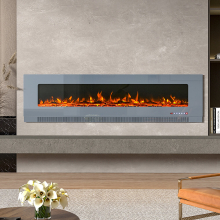 Grey 72 Inch Wall Mounted LED Electric Fireplace with 12 Flame Colours