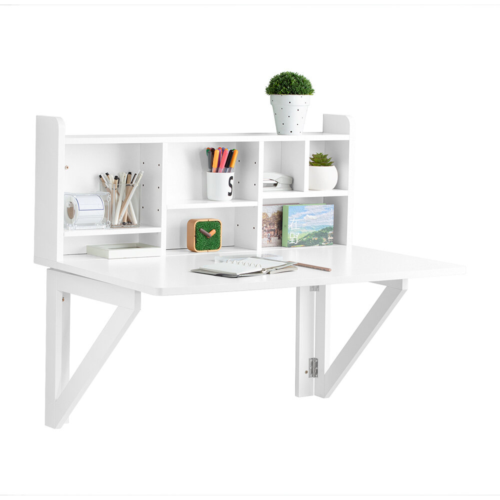 SoBuy FWT07-II-W Wall-Mounted Folding Desk | Drop-Leaf Table & Shelves