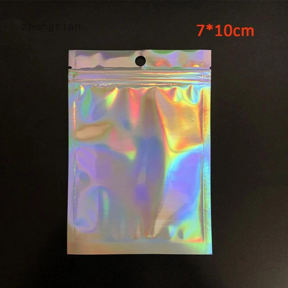 100 pcs Zip lock Bags Pouches Cosmetic Plastic Laser Iridescent Bags Holographic Makeup Bags Hologram Zipper Bags