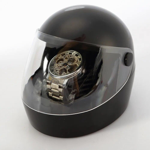 Creative Motorcycle Helmet Shape Pu Leather Cuff Plastic Single Watch Storage Display Box Organizer 1