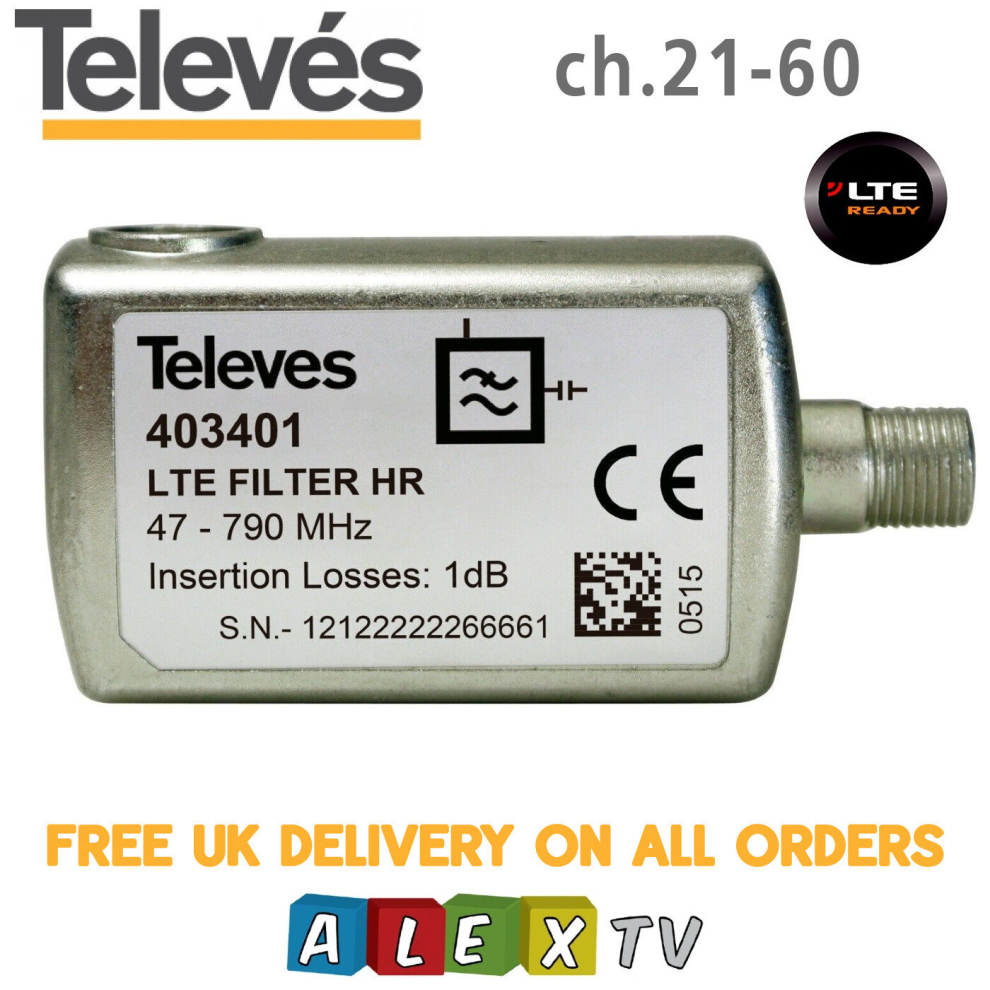Televes HR 4G LTE Freeview Filter 790MHz CH60 "F" Connector Stop 4G Interference