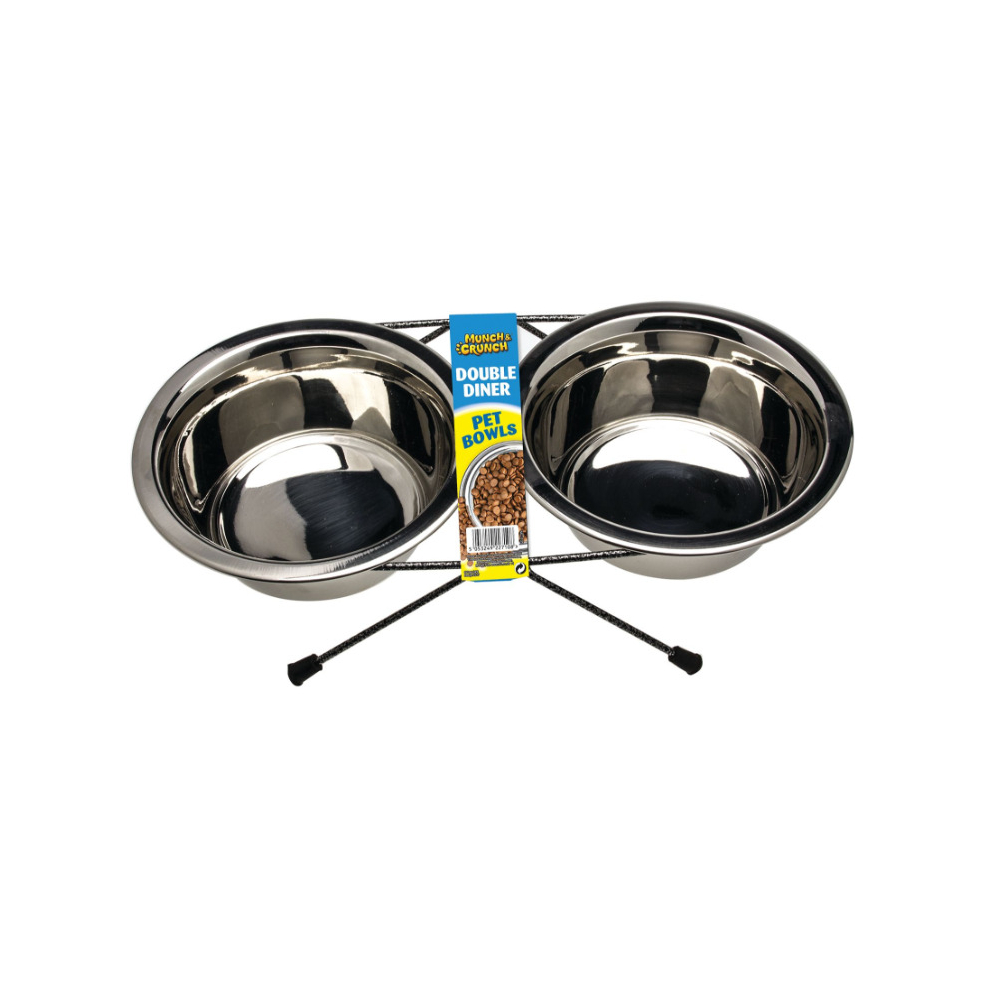Munch & Crunch Double Diner Pet Bowls Raised Stand Metal Food & Water
