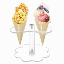 Ice Cream Cone Holder,4 Holes Acrylic Cone Display Stand Waffle Hand Roll Stand Rack for Kids Baking Party Buffets