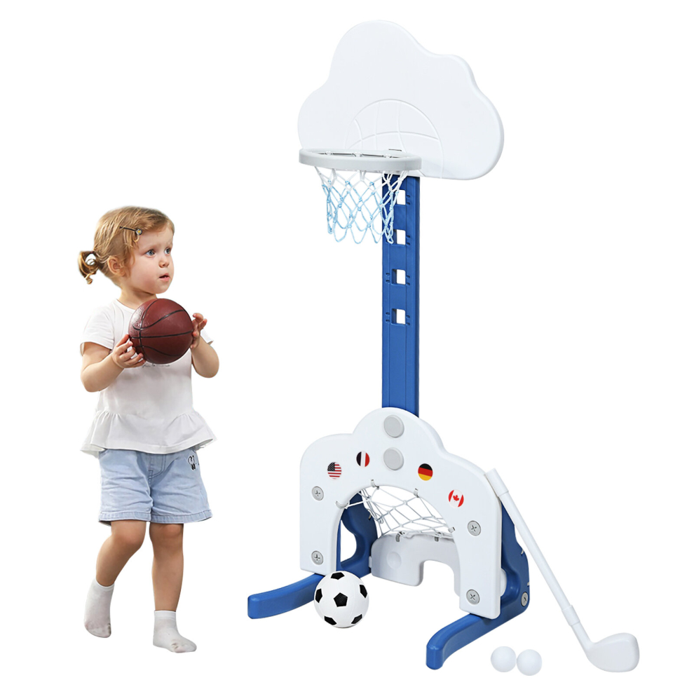 Kids Basketball Hoop Set Sports Activity Center w/ Basketball Soccer Ball