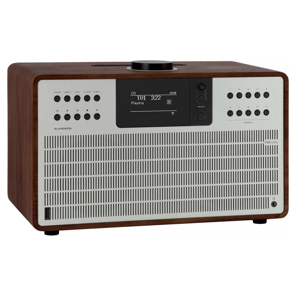 Revo Supercd Dab+ Fm Digital Radio With Bluetooth Walnut/ Silver 3301414182670