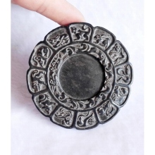 And Old Hand-Carved Jade Chinese Zodiac Sculpt Round Mirror