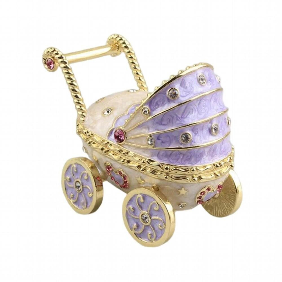 Baby Carriage Stroller Jewelry Trinket Box Bejeweled Keepsake Box Decor Crafts Gift