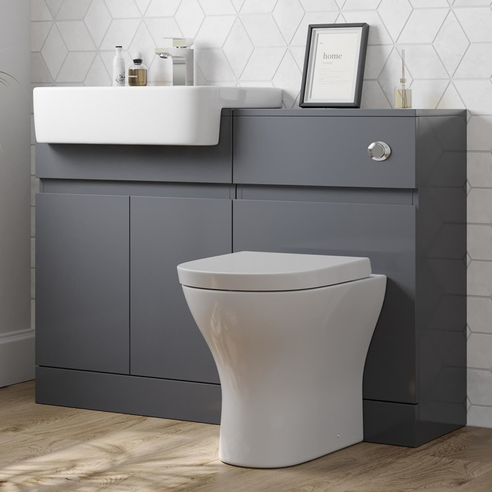 Artis Gloss Toilet & Semi Recessed Basin Vanity Unit Combination - 600Mm Grey
