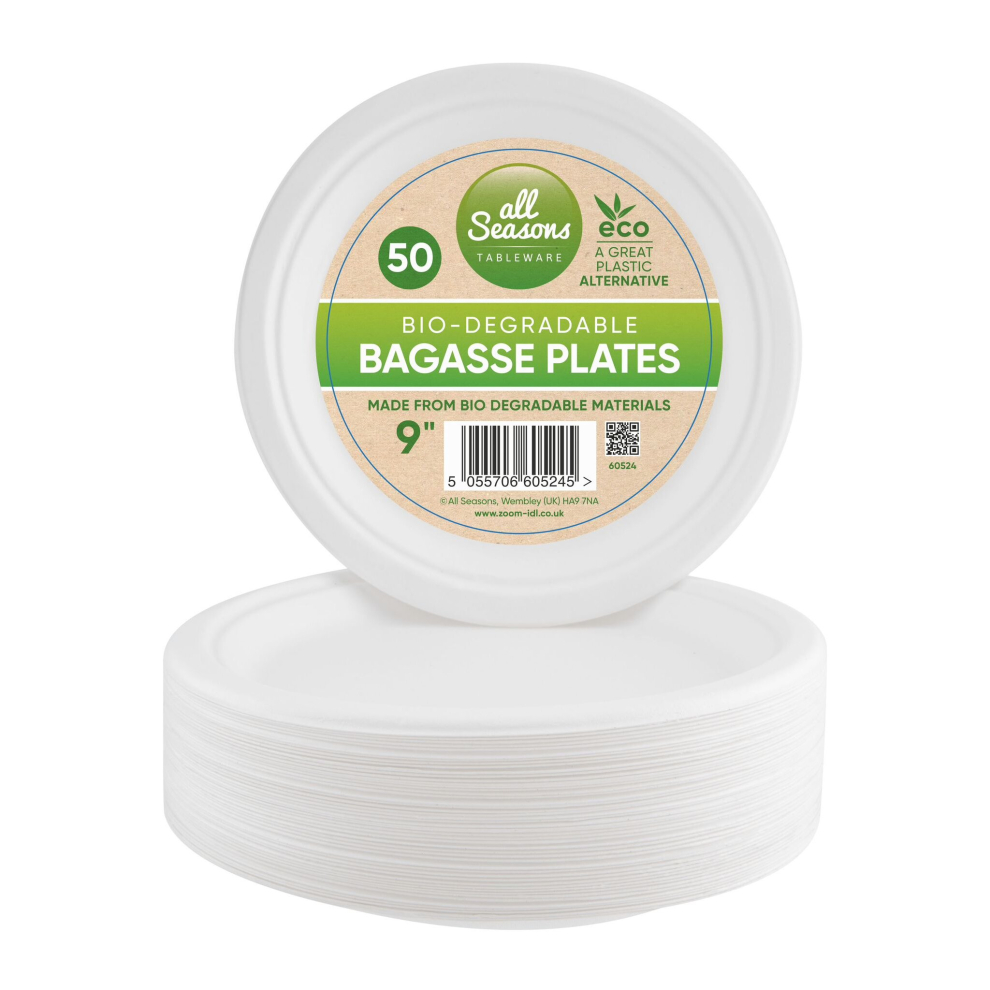 Bagasse Plates Eco-Friendly Biodegradable Compostable 9"  50 Pack