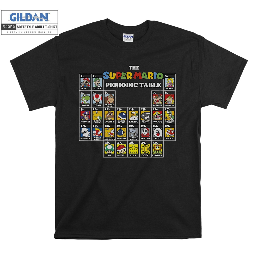 (Small, Black) The Super Mario Periodic Table Poster Men Women Unisex Top T Shirt T-Shirt Tshirt
