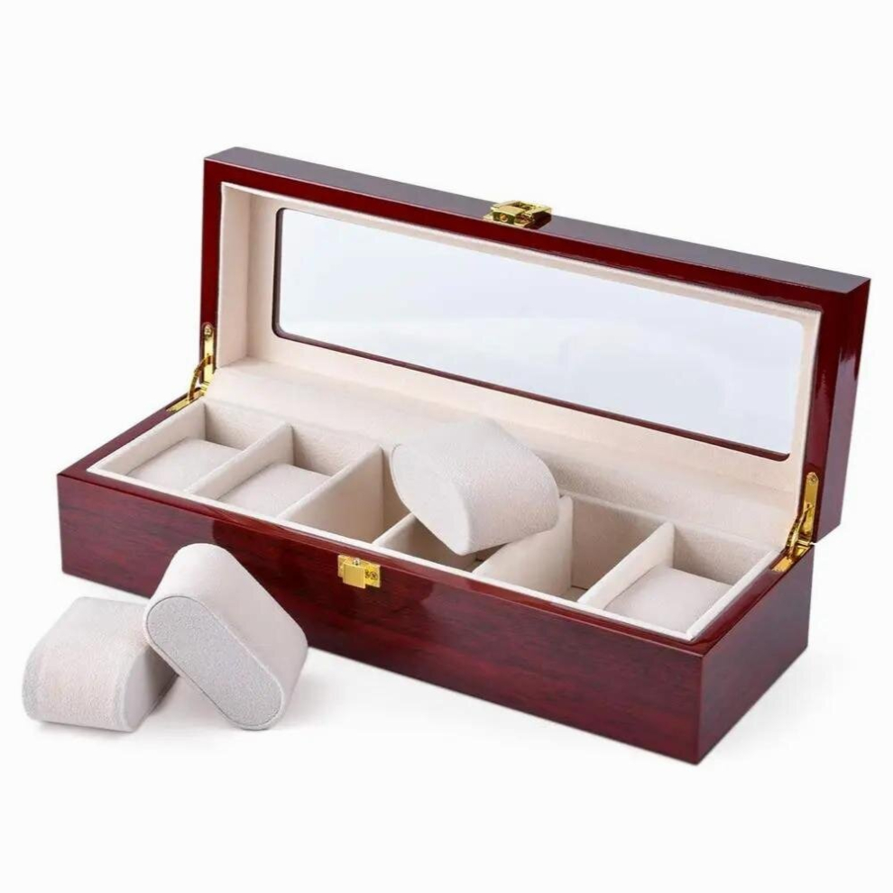Wooden Paint Watch Box-6 Wide Watch Slots Watch Box Storage Organizer Red Vintage Watches Display Box Mens Gift Jewelry Holder