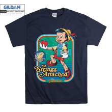 (Large, Navy) Disney Pinocchio No Strings Attached Poster Men Women Unisex Top T Shirt T-Shirt Tshirt