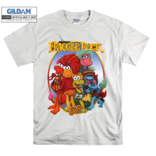 (Medium, White) Fraggle Rock Cartoon Characters Poster Black Women T Shirt T-Shirt Tshirt Top