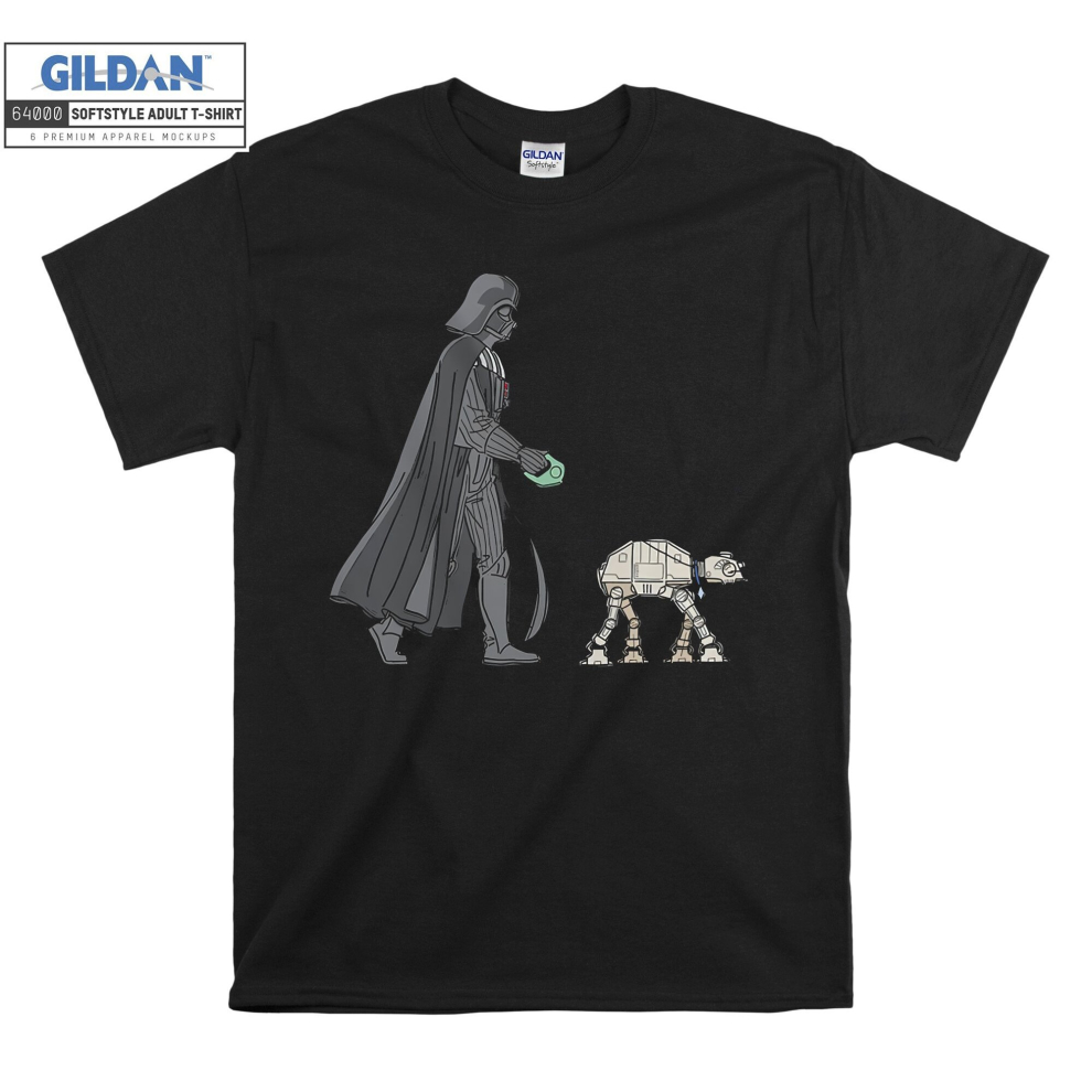 (Large, Black) Star Wars Darth Vader Dog Walking Funny Poster Men Women Unisex Top T Shirt T-Shirt Tshirt