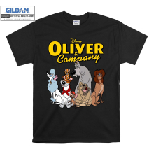 (X-Large, Black) Disney Oliver & Company Characters Poster Black Women T Shirt T-Shirt Tshirt Top