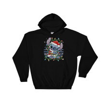(Large, Black) Christmas Cosplay Cute Stitch Poster Black Men Women Unisex Hooded Sweatshirt Hoodie