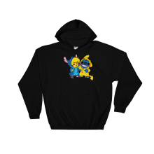 (Medium, Black) Cosplay Pikachu And Stitch Black Men Women Unisex Hooded Sweatshirt Hoodie