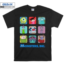 (Large, Black) Monsters, Inc. Characters Poster Men Women Unisex Top T Shirt T-Shirt Tshirt
