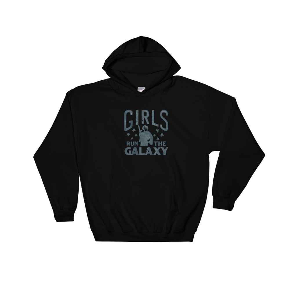 (Large, Black) Girls Run The Galaxy Leia Black Men Women Unisex Hooded Sweatshirt Hoodie 
