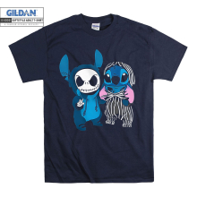 (X-Small, Navy) Stitch And Jack Skellington Cosplay Black Women T Shirt T-Shirt Tshirt Top