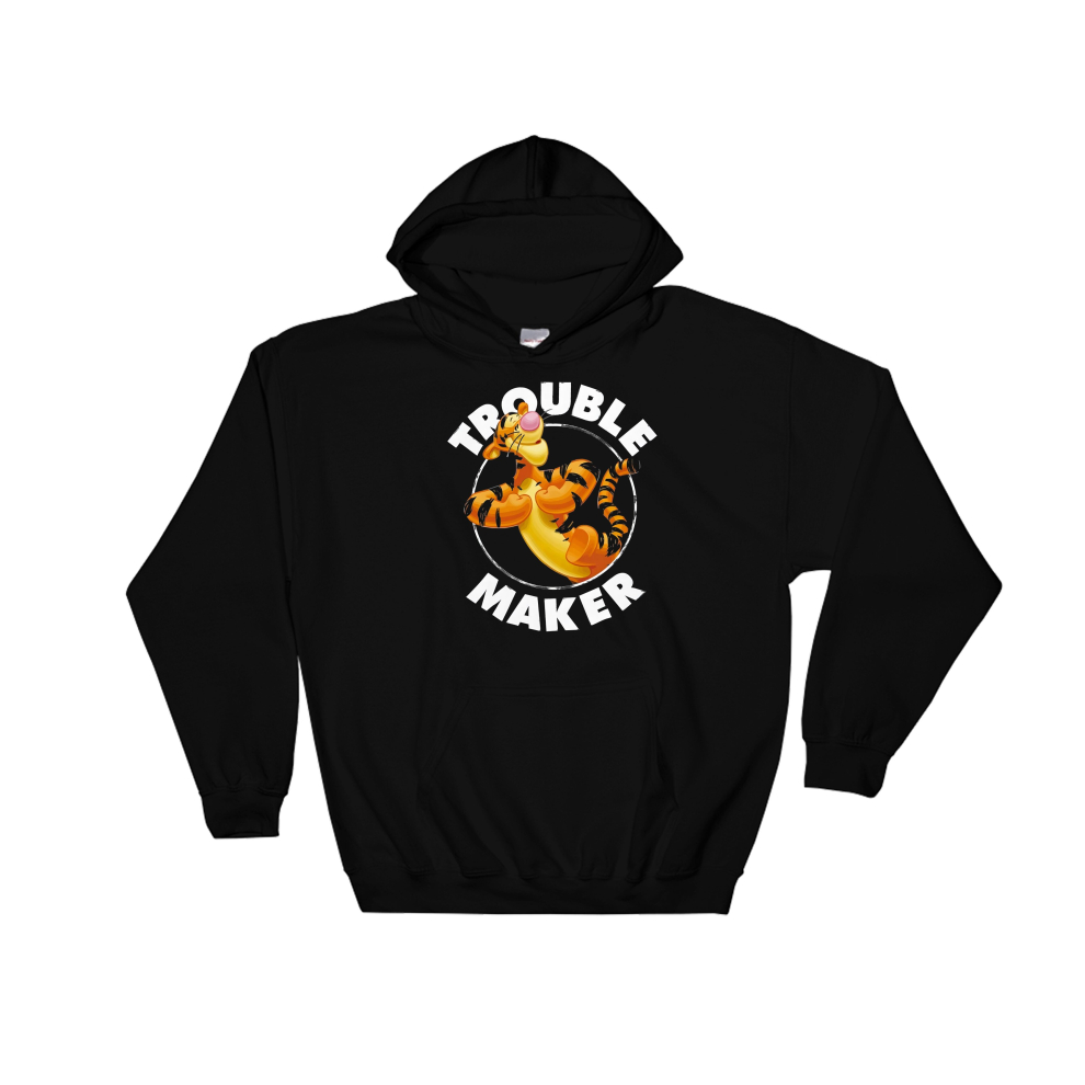 (X-Large, Black) Trouble Maker Tigger Logo  Black Men Women Unisex Hooded Sweatshirt Hoodie