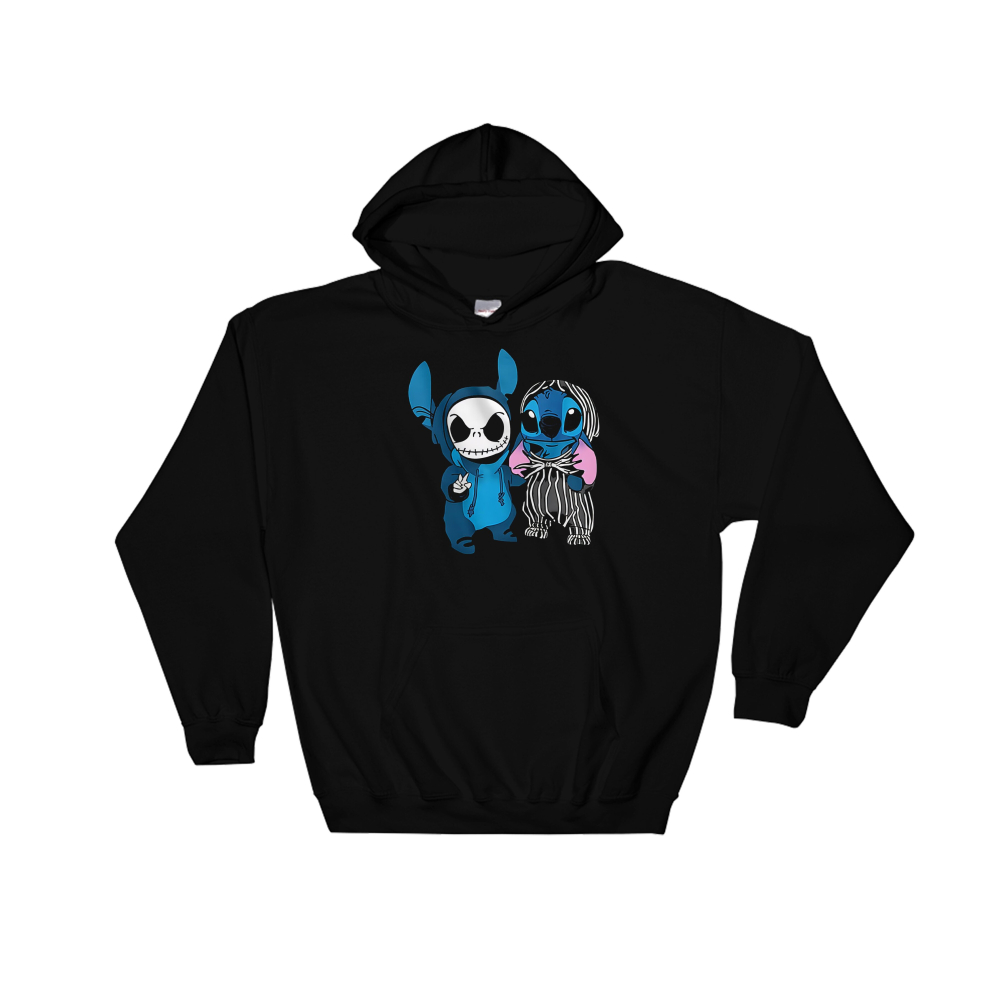 (XX-Large, Black) Cosplay Jack Skellington And Stitch Black Men Women Unisex Hooded Sweatshirt Hoodie 