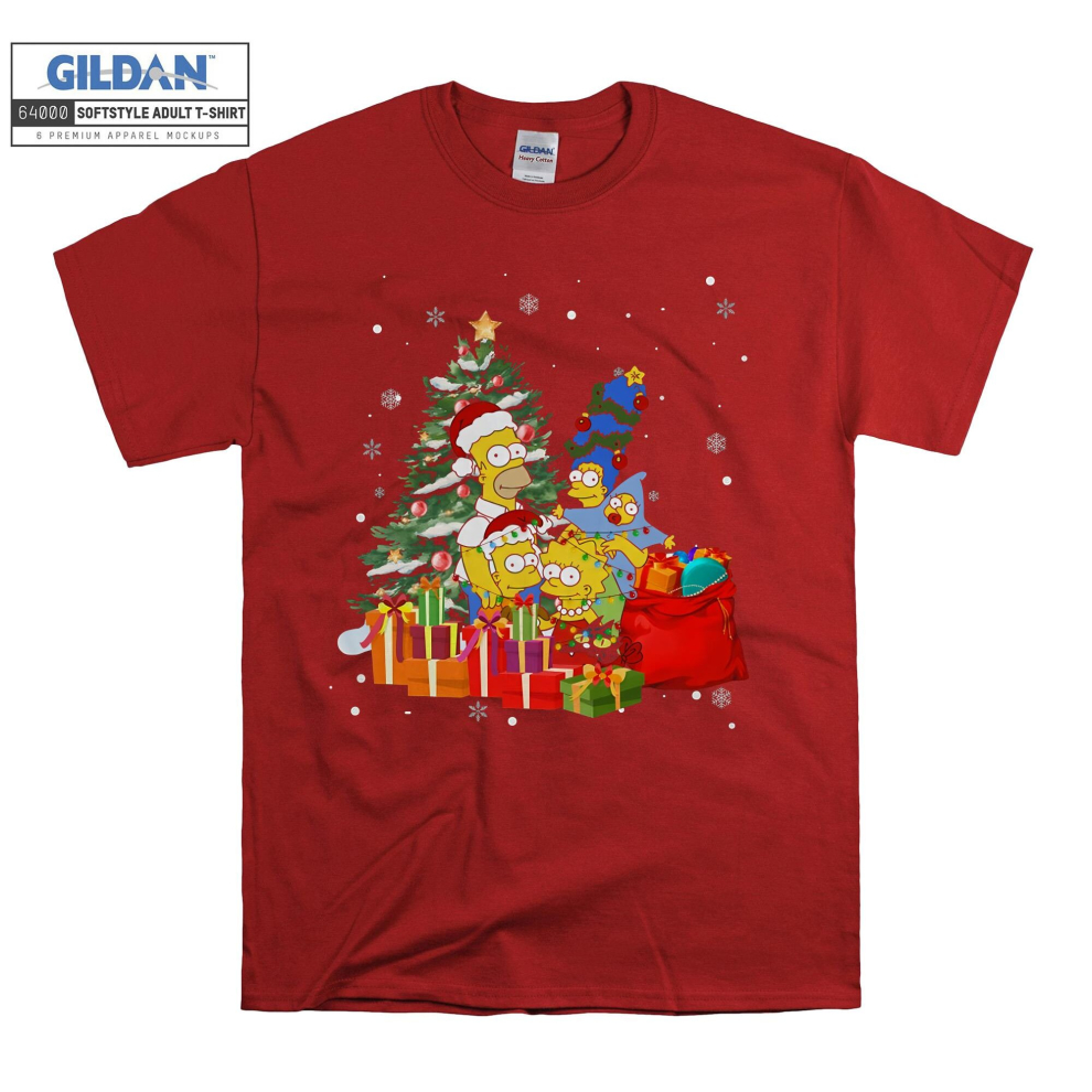 (Large, Red) Christmas Family The Simpsons Poster Men Women Unisex Top T Shirt T-Shirt Tshirt