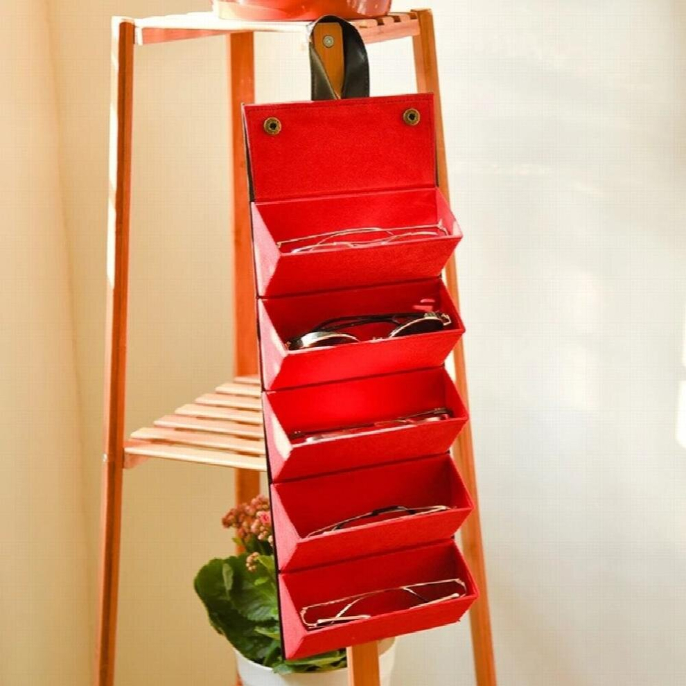 5 Slots Foldable Leather Eyewear Holder Display Sunglasses Eyeglasses Travel Organizer Case Multiple Hanging Container
