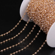 5meters/2x3mm Champagne Glass Faceted Rondelle Bead Link Chain,Copper Brass Wire Wrapped Rosary Chain,DIY Crafts Necklace