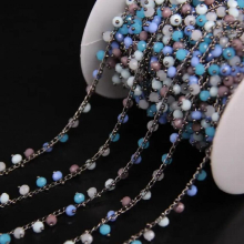 3x4mm Mixed Glass Bead Chain Plating Gun color,Multicolor Crystal Quartz Faceted Rondelle Wire Wrapped Rosary Chain