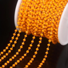 5meters/2x3mm Orange Yellow Glass Faceted Rondelle Bead Rosary Chain,Copper Brass Wire Wrapped Link Chain,DIY Crafts Necklace