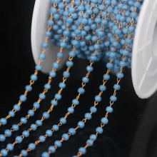5meters/2x3mm Matte Turquoises Glass Faceted Rondelle Bead Link Rosary Chain,Copper Wire Wrapped Chain,DIY Crafts Necklace