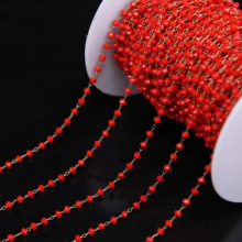 5meters,Copper Rosary Chain,Red Glass Crystal Faceted Rondelle bead Link Brass Wire Wrapped Chain,DIY Necklace Crafts/2x3mm
