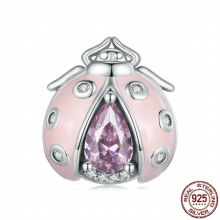 Sterling Silver S925 Seven-star Ladybug Beaded Bracelet Charms Pink Drop Zircon Fun Insect Beads Accessories